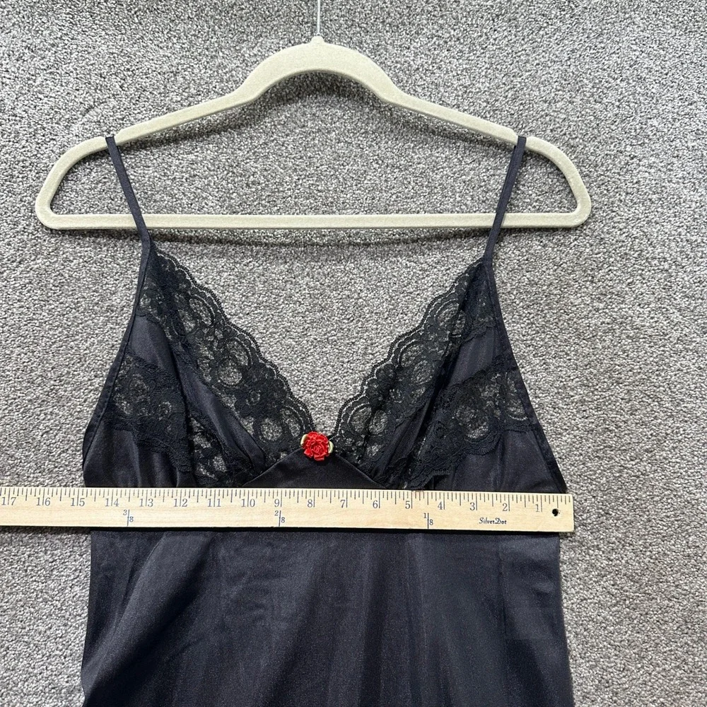 VTG Petra Fashions Black Lace Maxi Nightgown Small Rose Detail USA Made Romantic